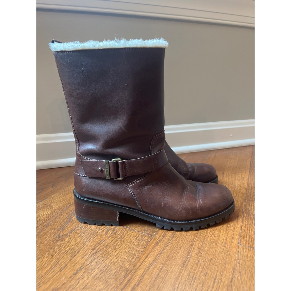 Cole Haan Champion Waterproof Leather Brown Cream Sherpa Trim Size 8.5